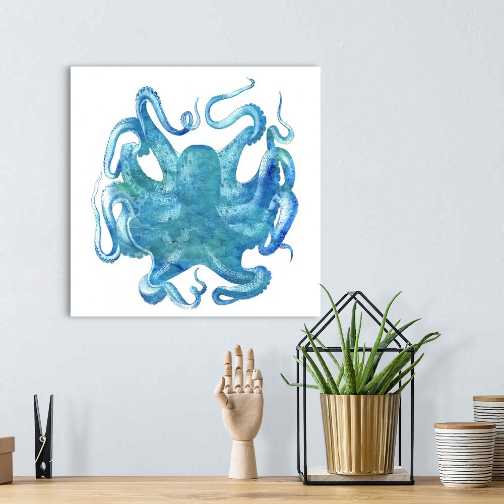 A bohemian room featuring Watercolor Ocean - Octopus I
