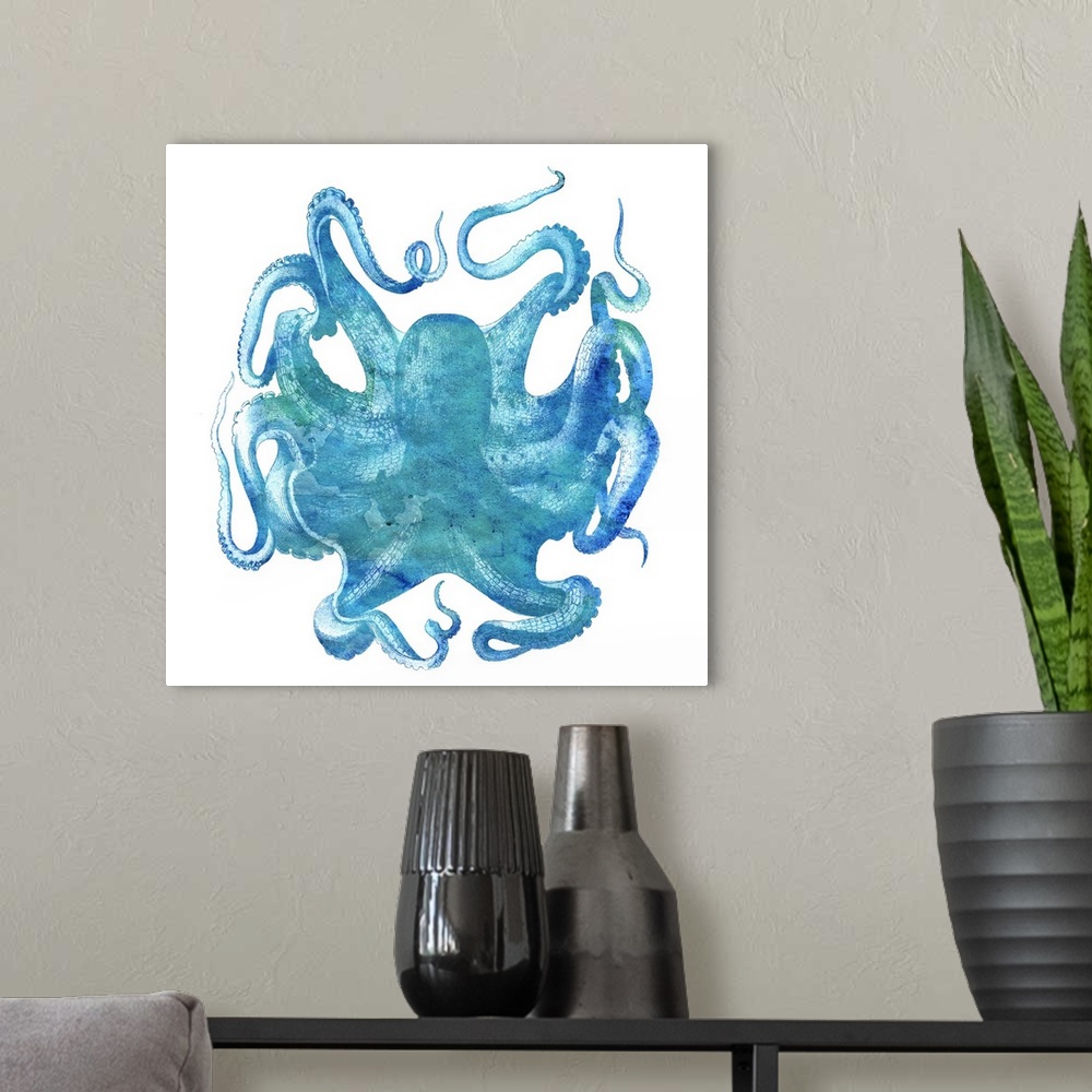 A modern room featuring Watercolor Ocean - Octopus I