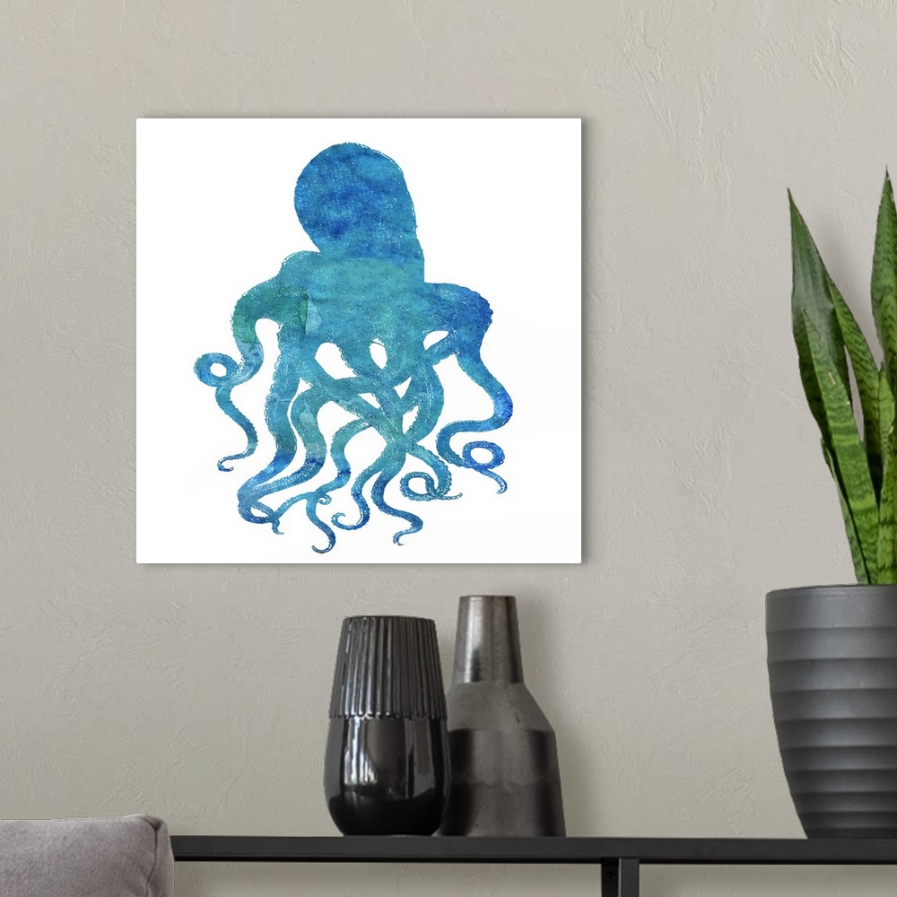 A modern room featuring Watercolor Ocean - Octopus II