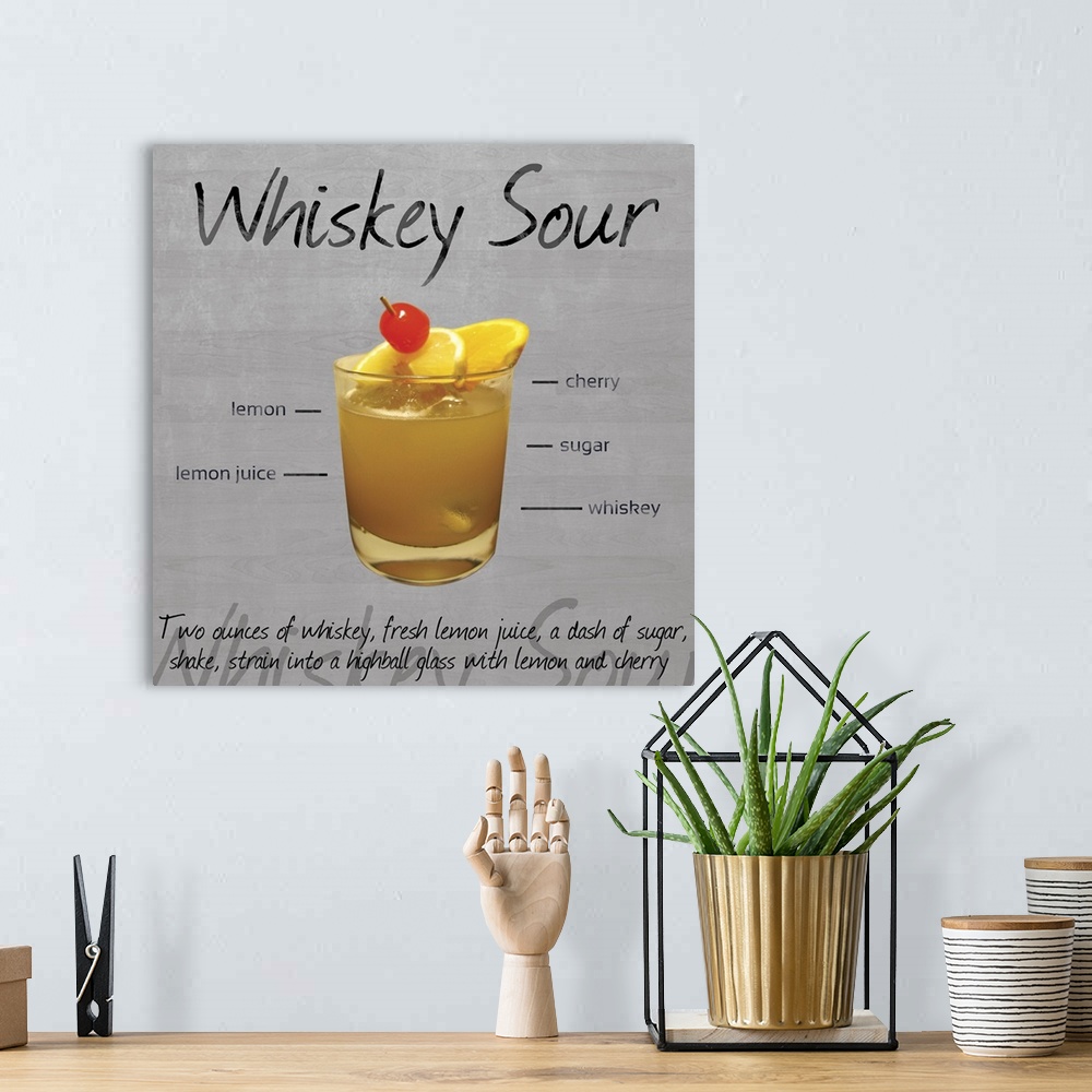 A bohemian room featuring Artwork of a whiskey sour, showing the layers of ingredients.