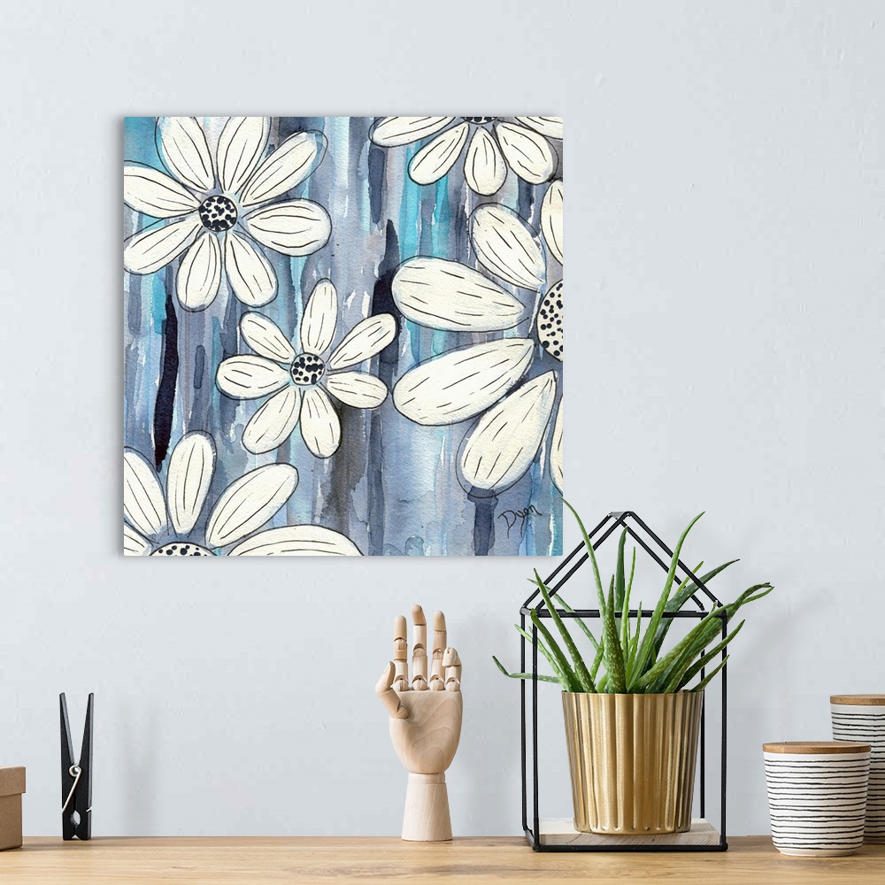 A bohemian room featuring Contemporary painting of flowers, taking up most of the frame.