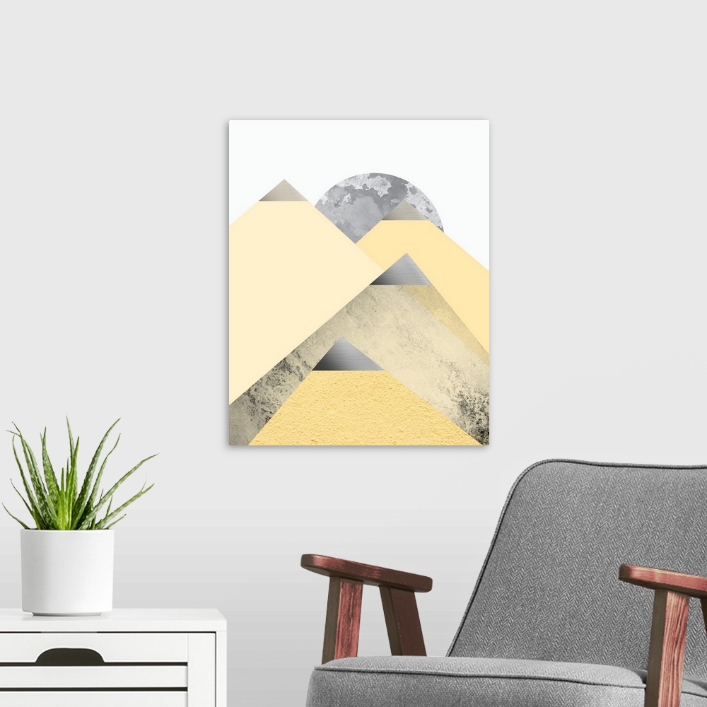 A modern room featuring Yellow and Grey Mountains II