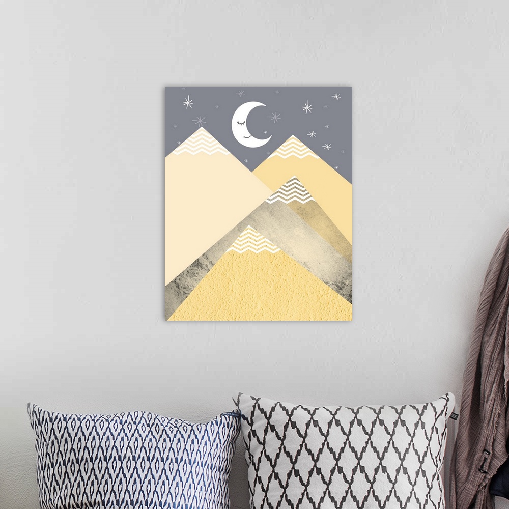 A bohemian room featuring Yellow Grey Mountains 2
