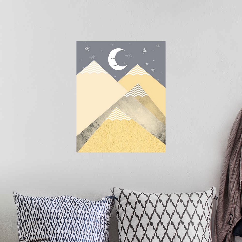 A bohemian room featuring Yellow Grey Mountains 2