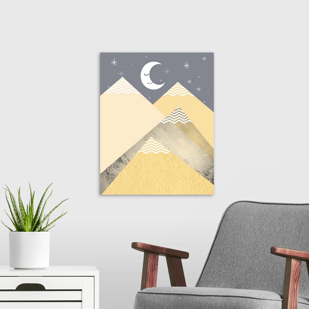A modern room featuring Yellow Grey Mountains 2
