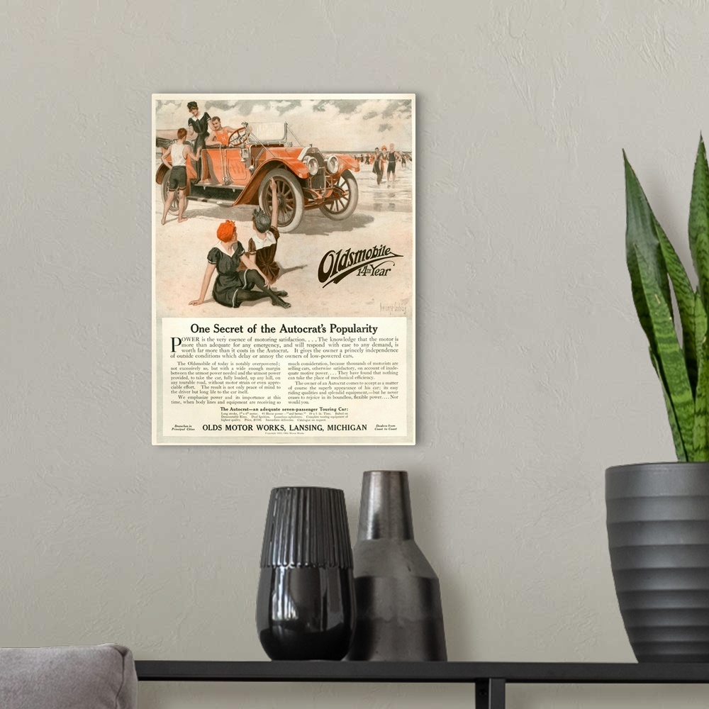 A modern room featuring 1910's USA Oldsmobile Magazine Advert