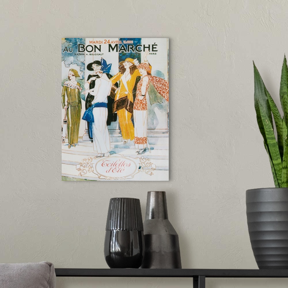 A modern room featuring 1920's France Bon Marche Poster