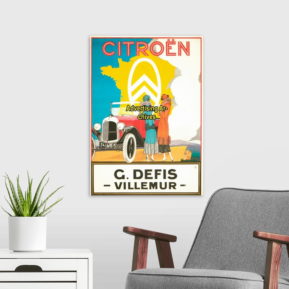 A modern room featuring 1920's France Citroen Poster