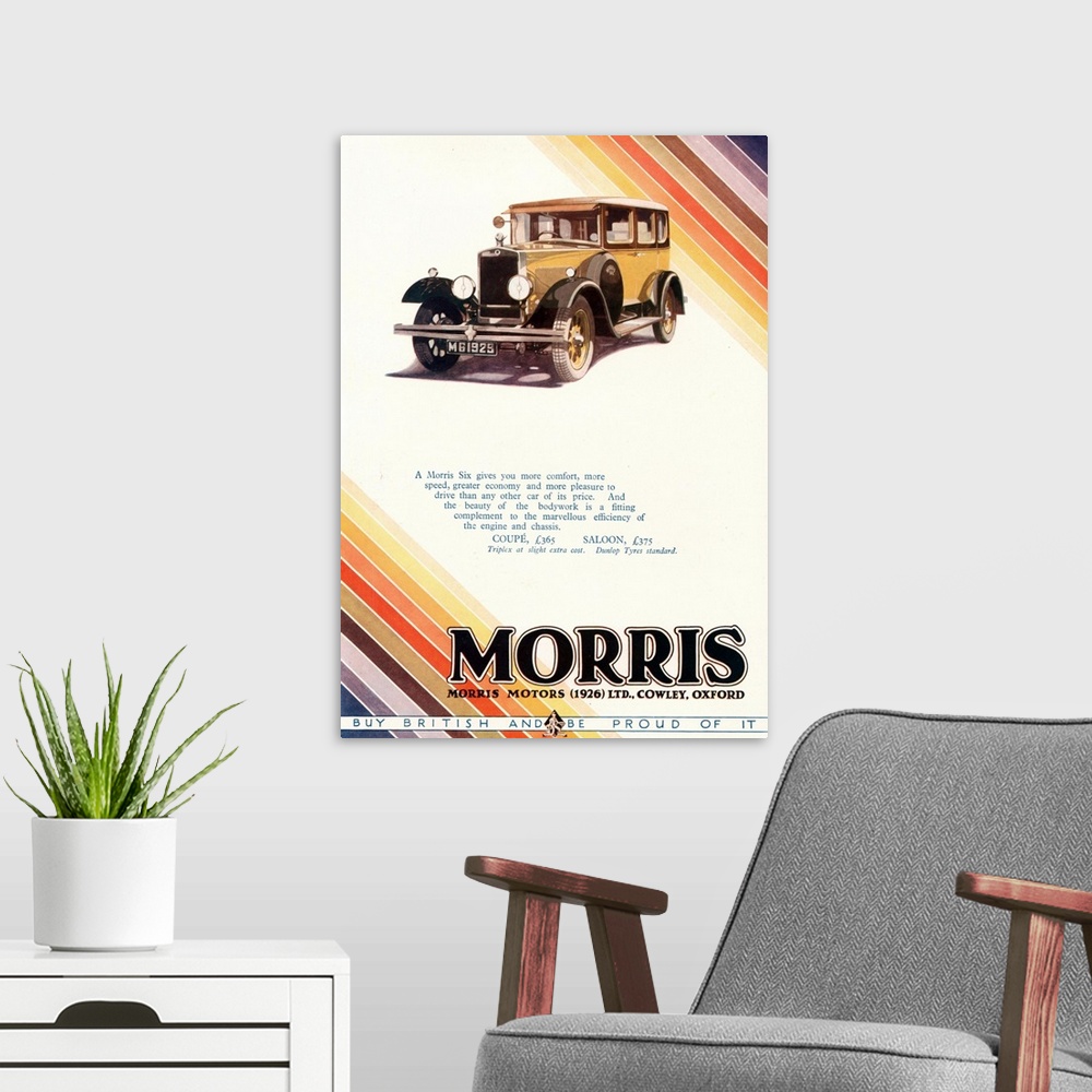 A modern room featuring 1920's UK Morris Magazine Advert