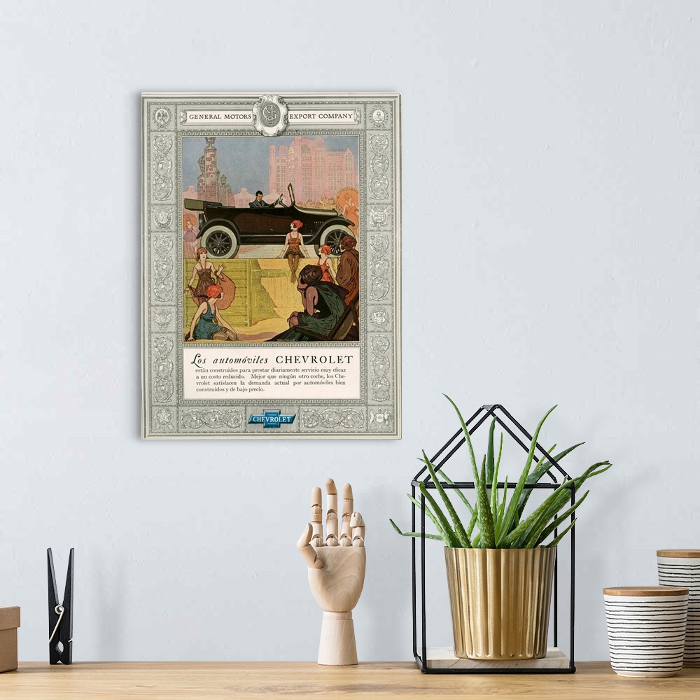 A bohemian room featuring 1920's USA Chevrolet Magazine Advert
