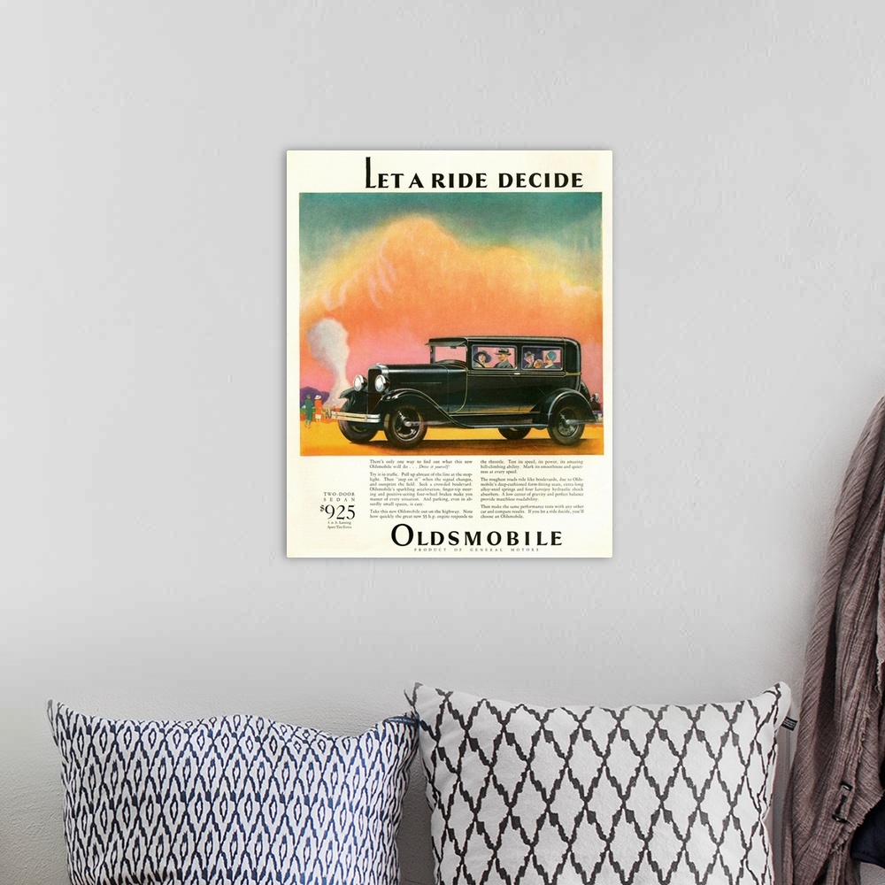 A bohemian room featuring 1920's USA Oldsmobile Magazine Advert
