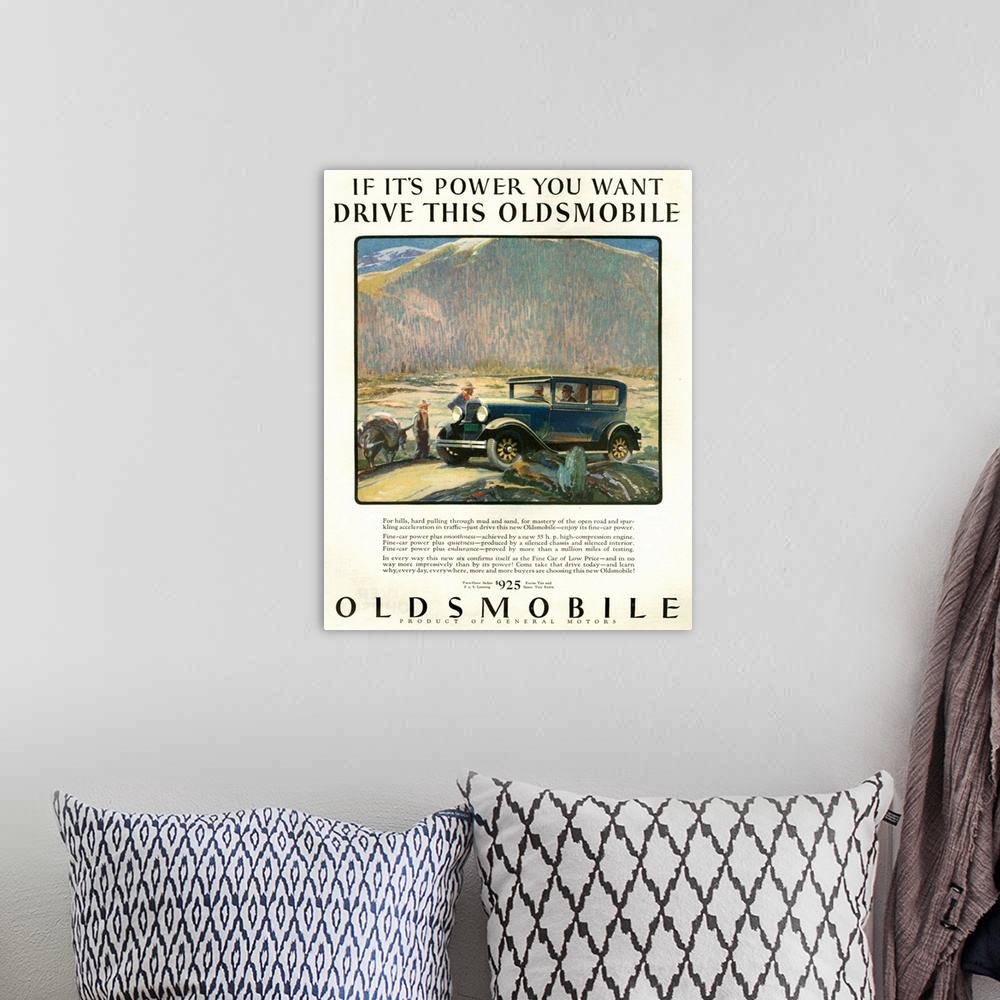 A bohemian room featuring 1920's USA Oldsmobile Magazine Advert