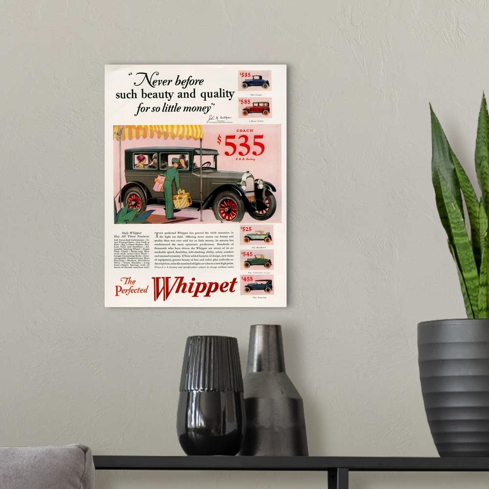 A modern room featuring 1920's USA Willys-Knight Magazine Advert