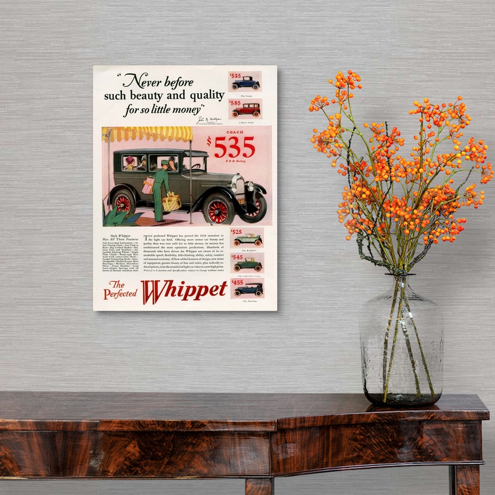 A traditional room featuring 1920's USA Willys-Knight Magazine Advert