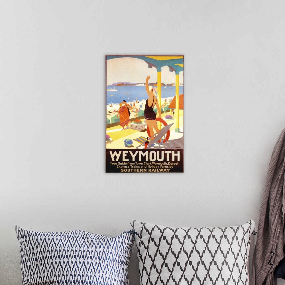 A bohemian room featuring 1930's UK Southern Railway Poster