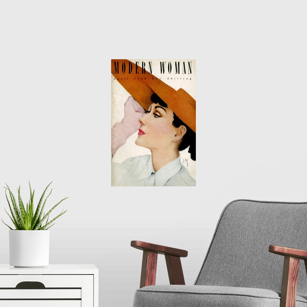 A modern room featuring 1940's UK Modern Woman Magazine Cover