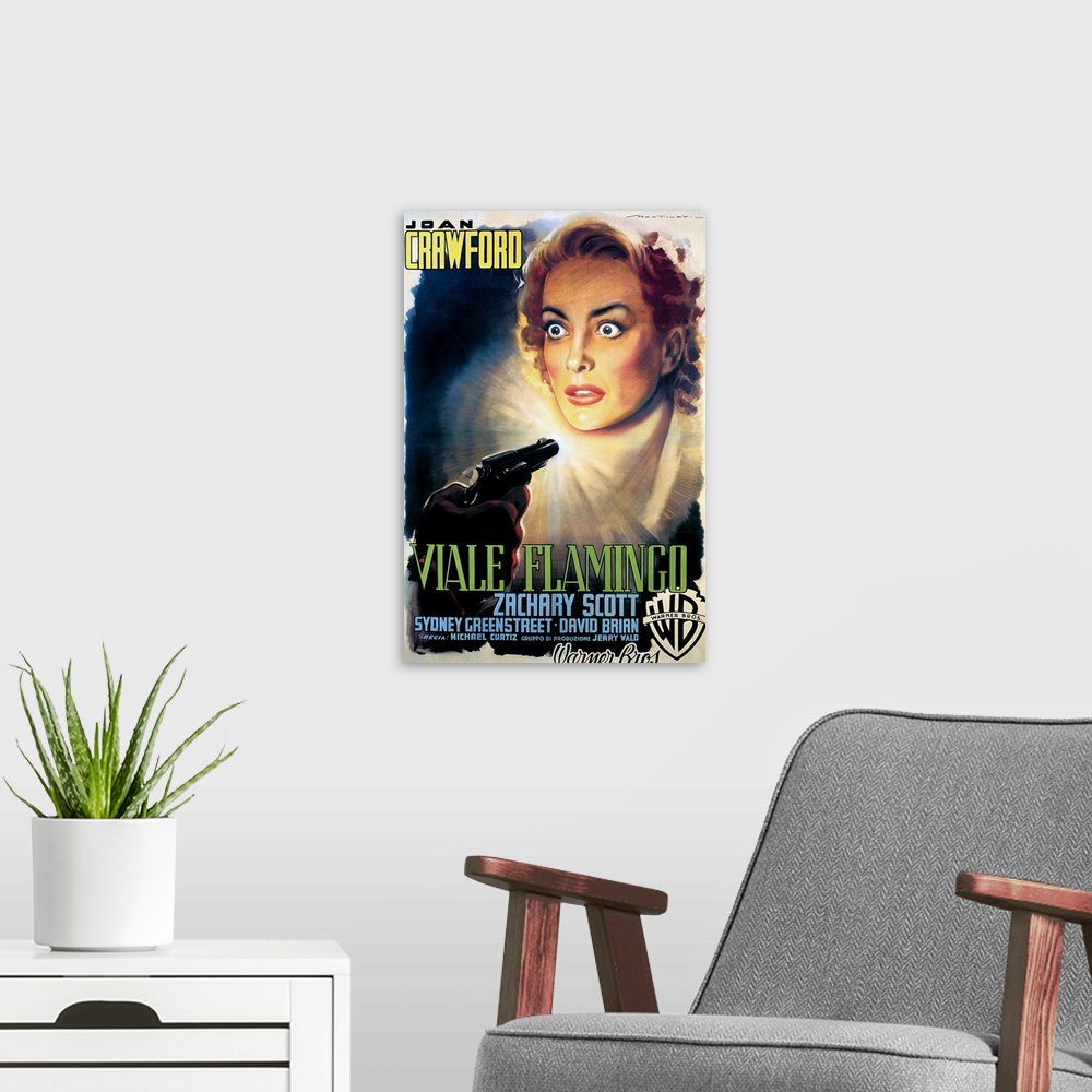 A modern room featuring 1940's USA Flamingo Road Film Poster