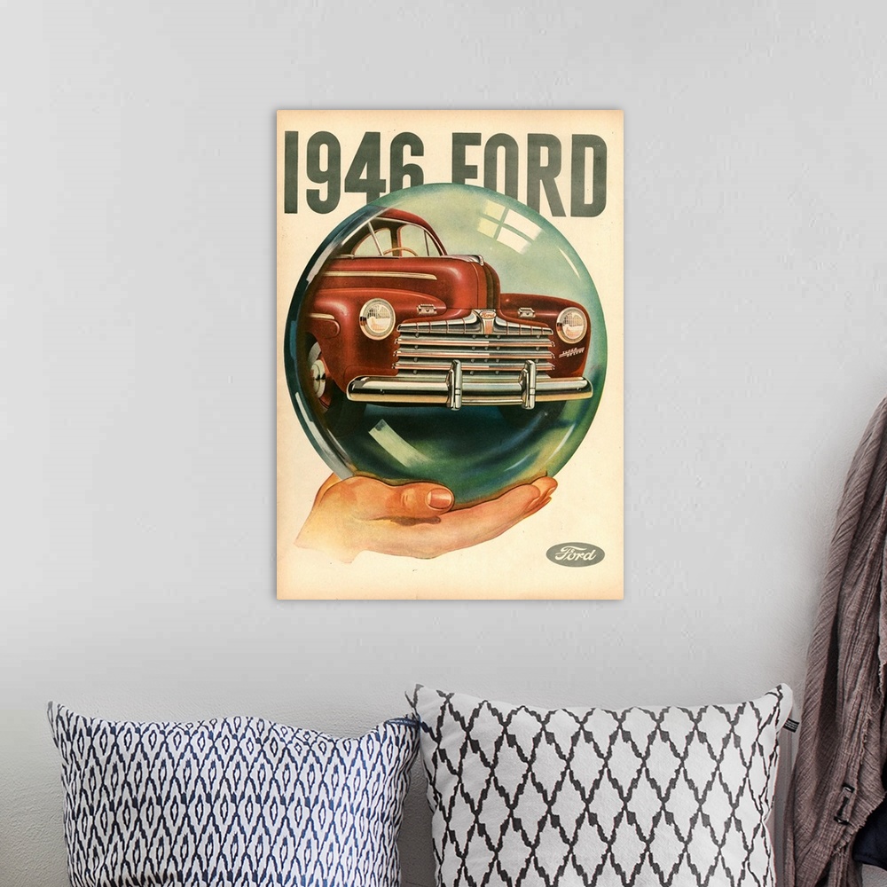 A bohemian room featuring 1940's USA Ford Magazine Advert