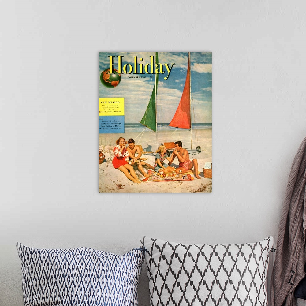A bohemian room featuring 1940s USA Holiday Magazine Cover
