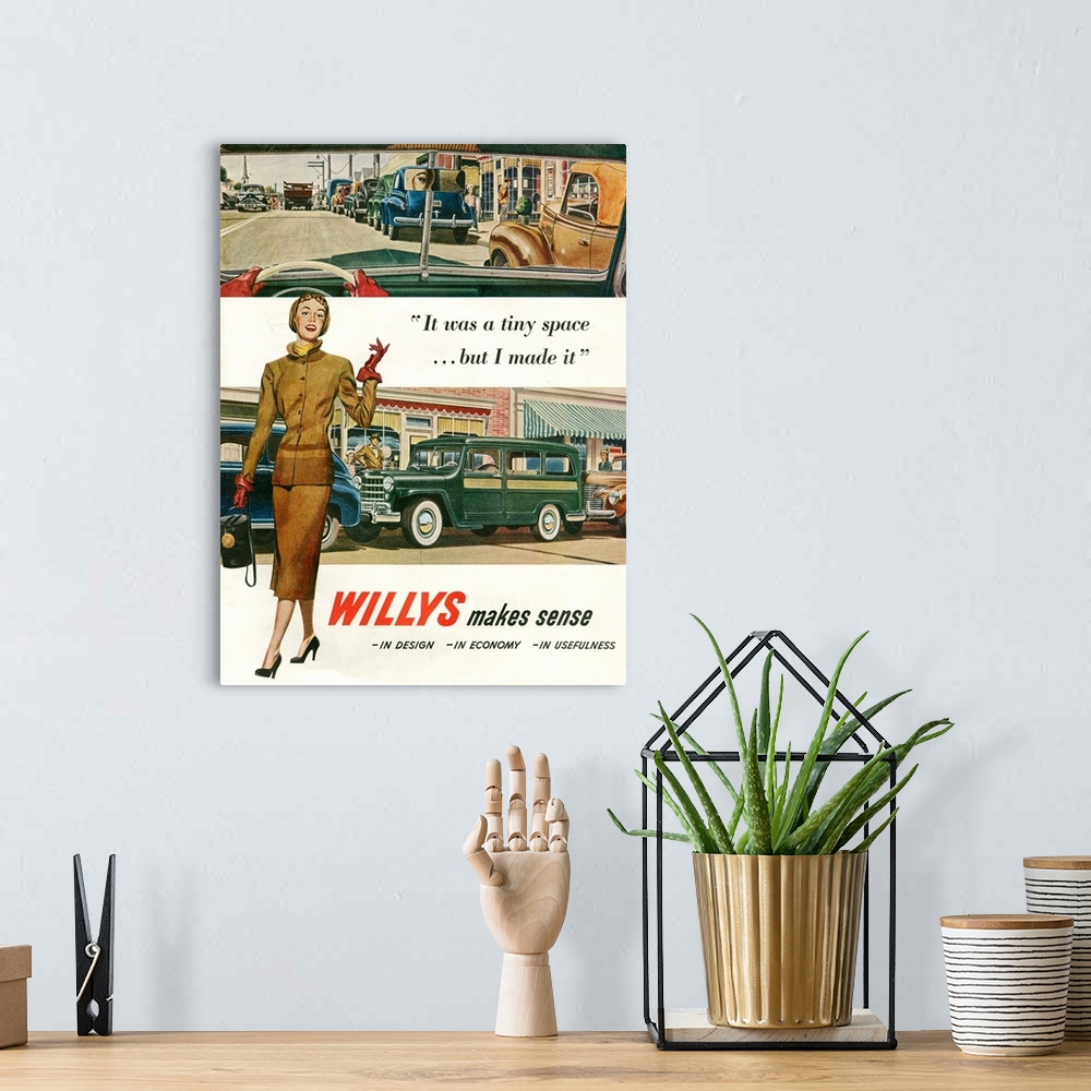 A bohemian room featuring 1940s USA Willys Magazine Advert