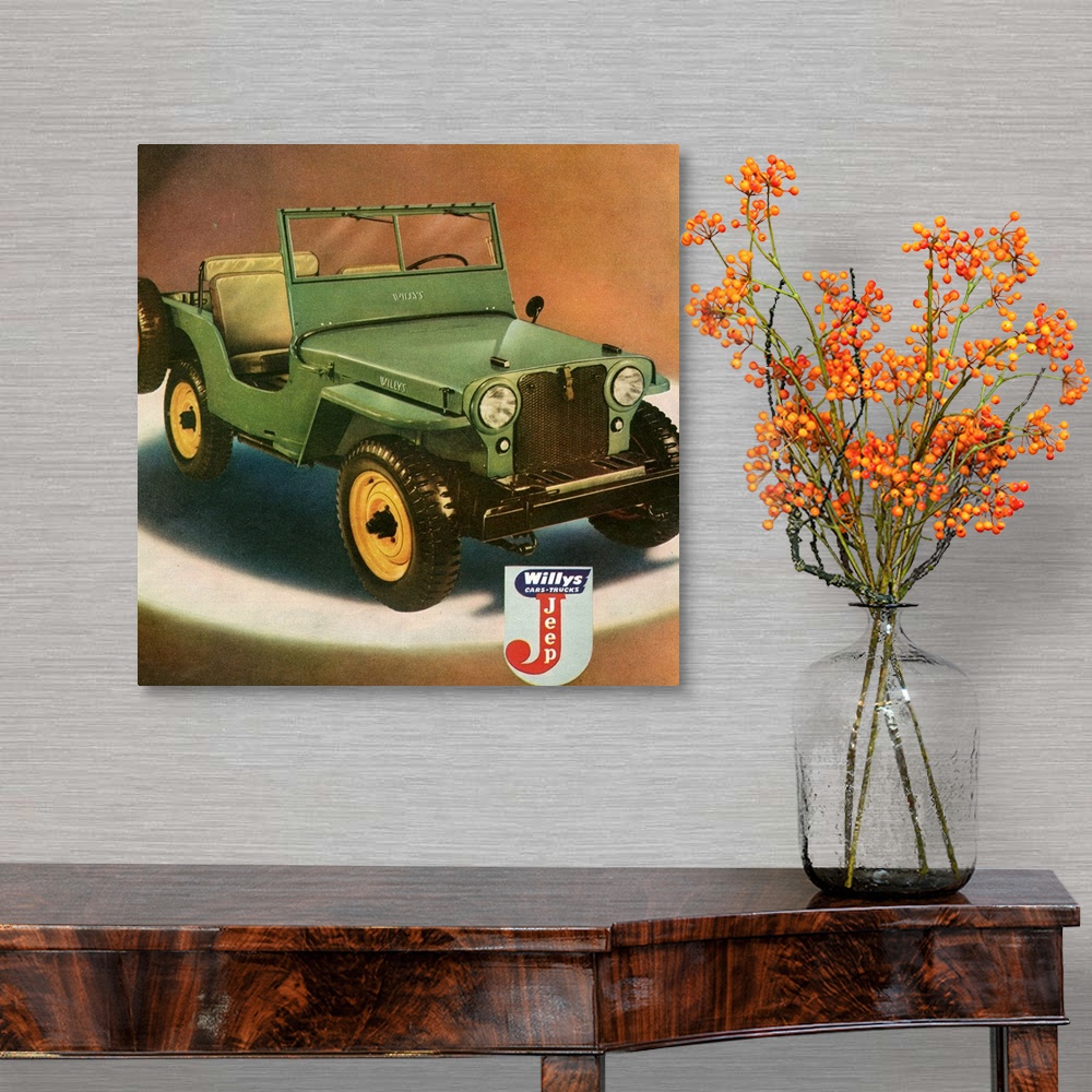 A traditional room featuring 1940s USA Willys Magazine Advert (detail)