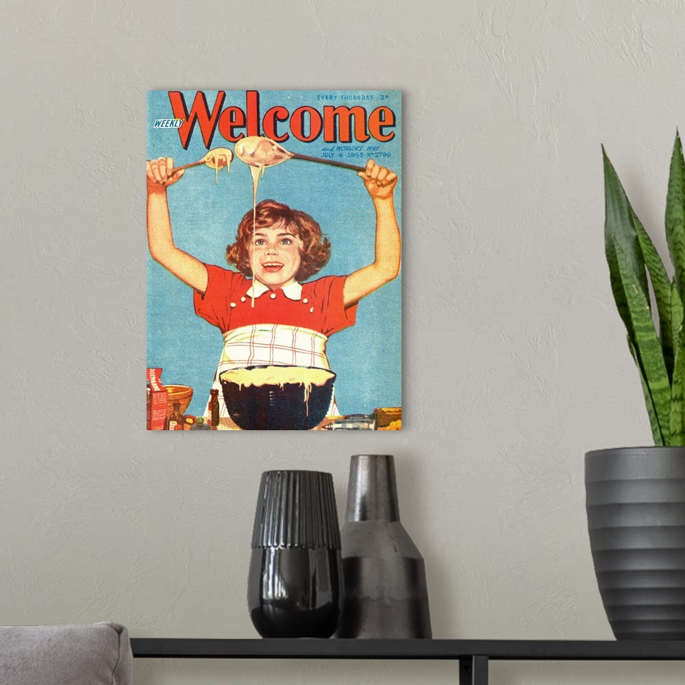 A modern room featuring 1950's UK Weekly Welcome Magazine Cover