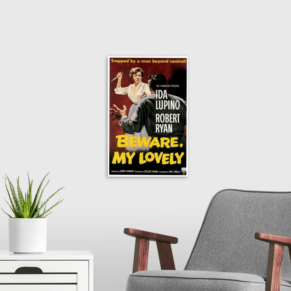 A modern room featuring 1950's USA Beware my Lovely Film Poster