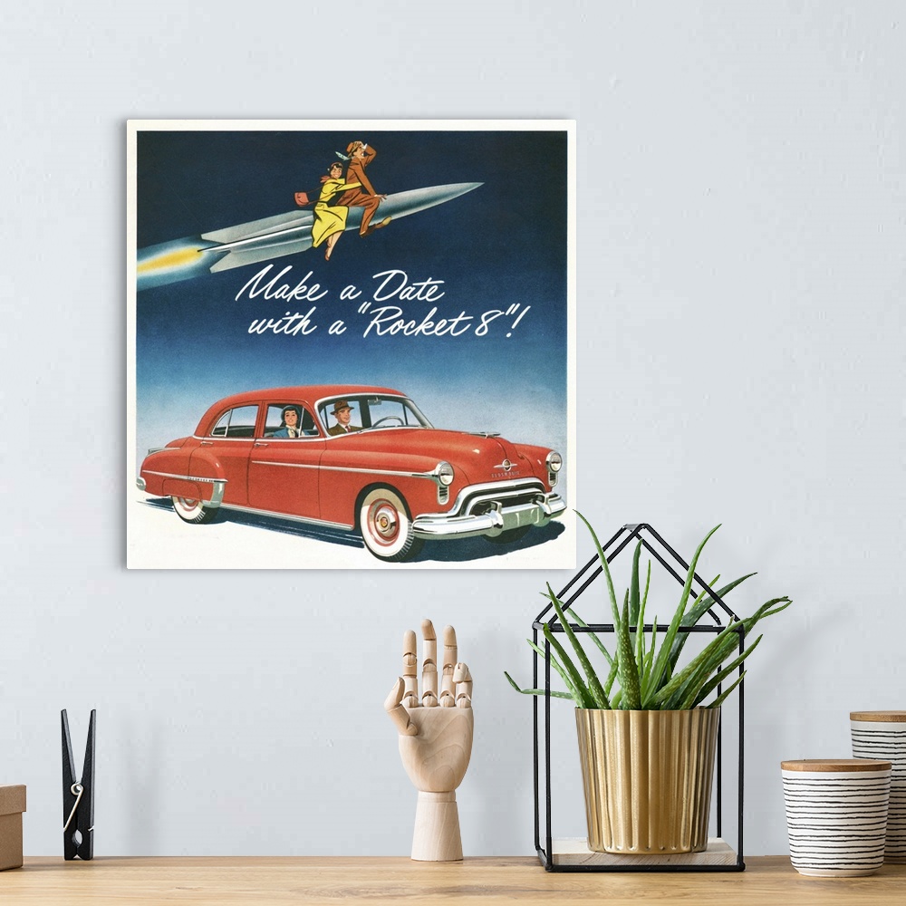 A bohemian room featuring 1950's USA Oldsmobile Magazine Advert (detail)