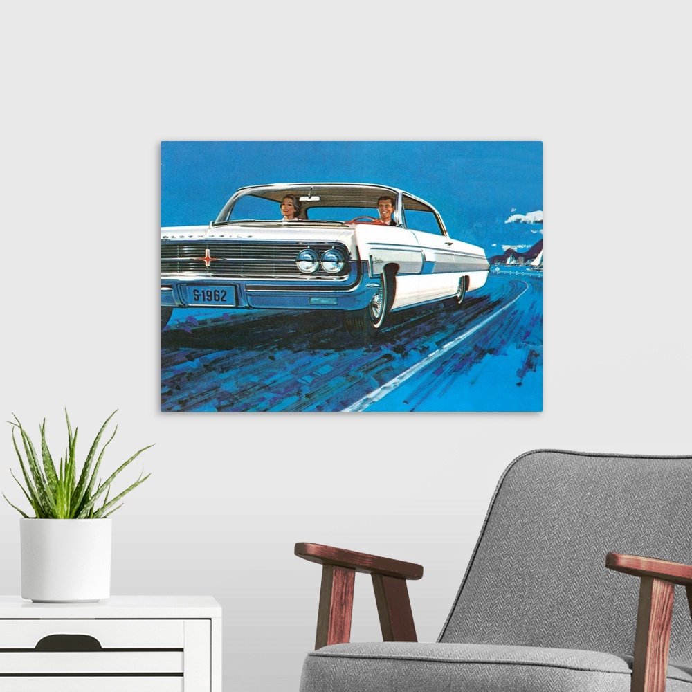 A modern room featuring 1960's USA Oldsmobile Magazine Advert (detail)