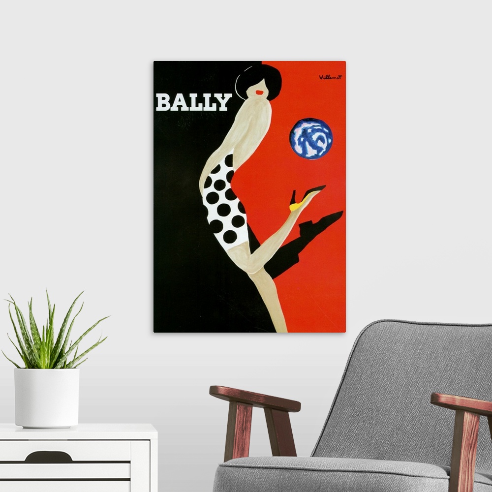 A modern room featuring 1980's France Bally Poster