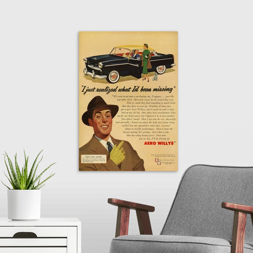 A modern room featuring Aero Willys Automobile Advertisement