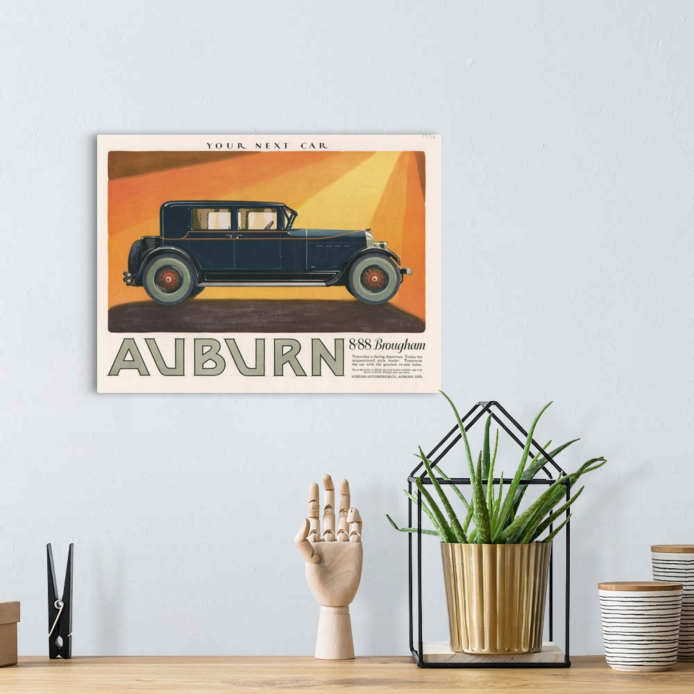 A bohemian room featuring Auburn Automobile Advertisement