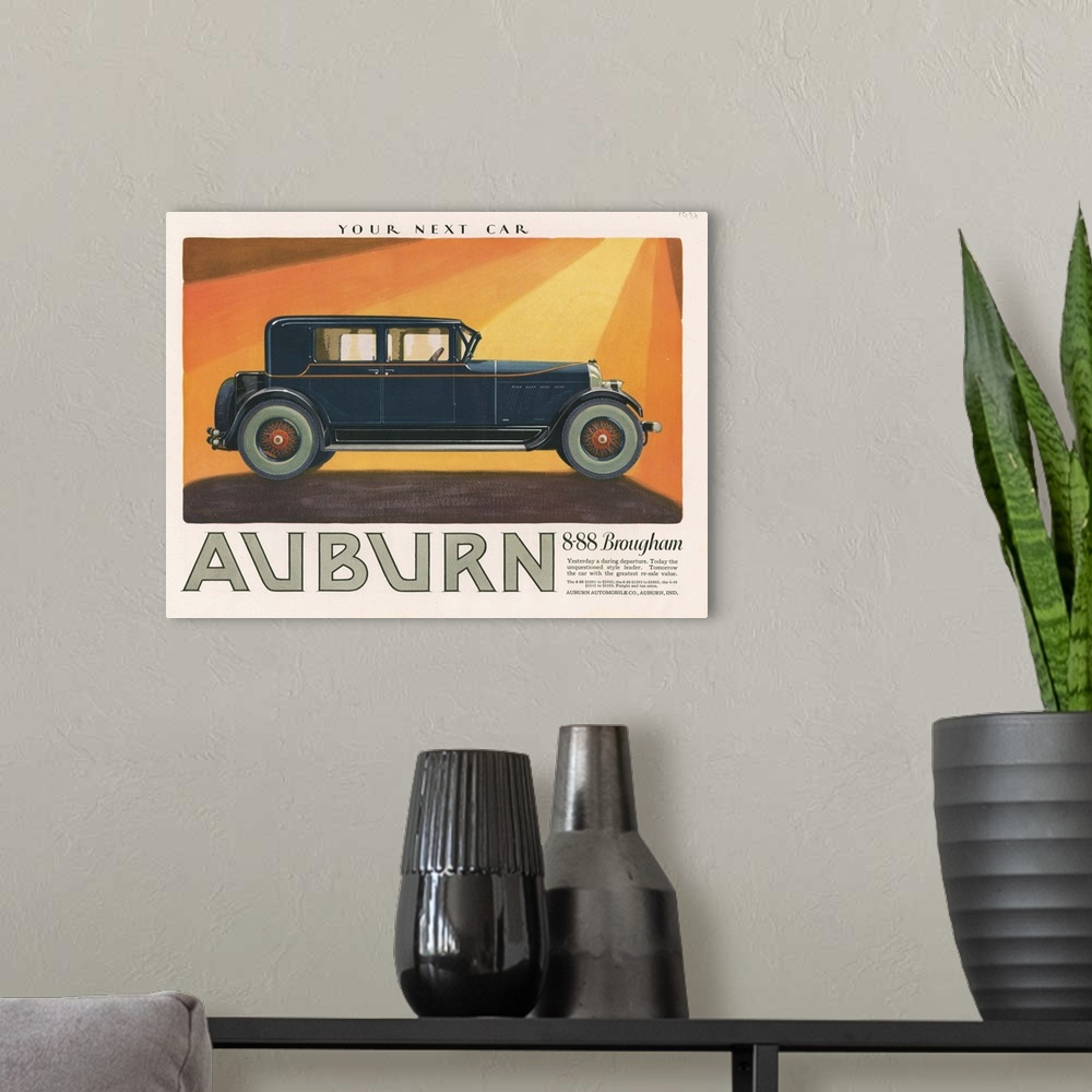 A modern room featuring Auburn Automobile Advertisement