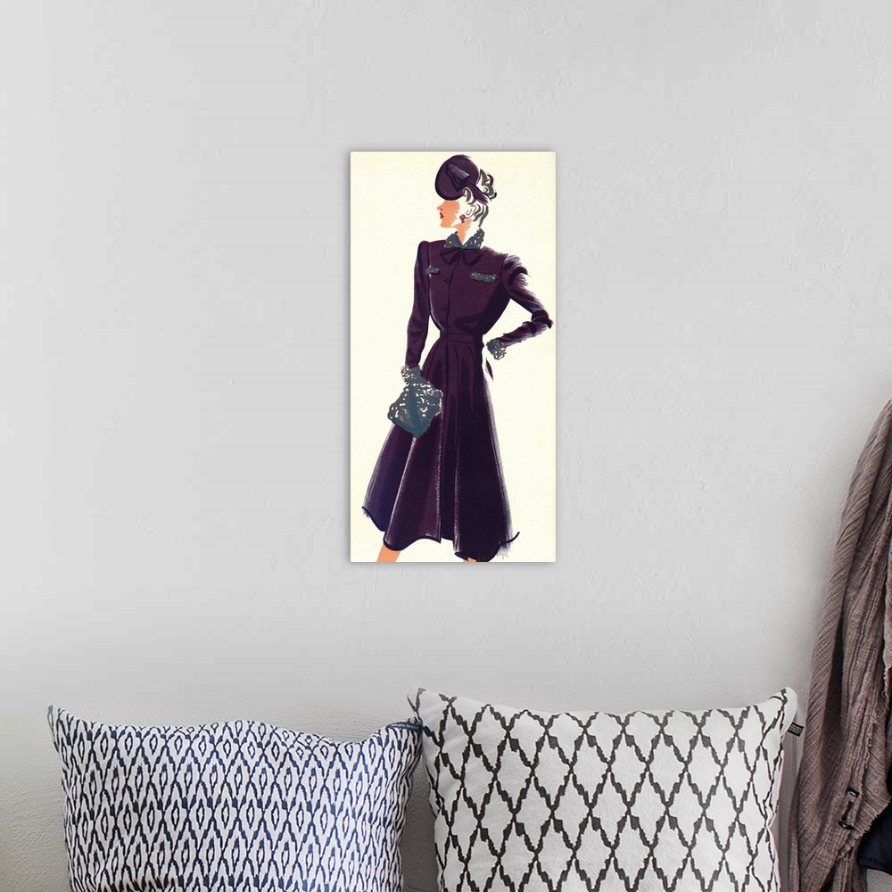 A bohemian room featuring Fashion Artwork Poster, Woman In Plum Dress And Hat
