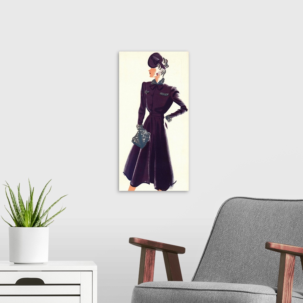 A modern room featuring Fashion Artwork Poster, Woman In Plum Dress And Hat