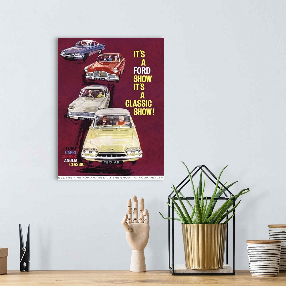 A bohemian room featuring Ford Car Show Advertisement