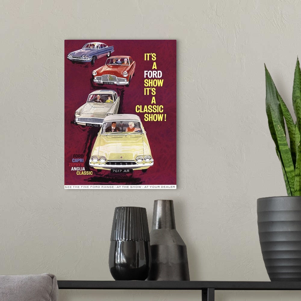 A modern room featuring Ford Car Show Advertisement