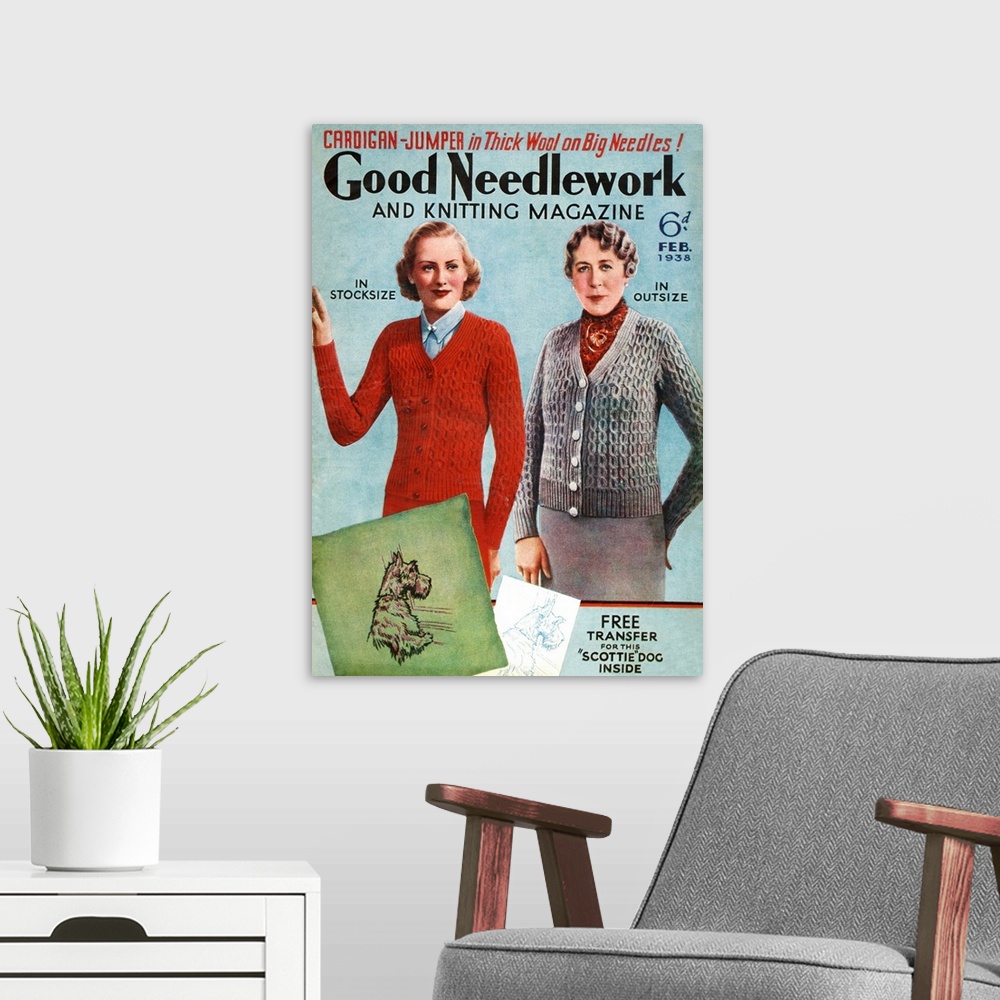 A modern room featuring 1930s UK Good Needlework and Knitting  Magazine Cover
