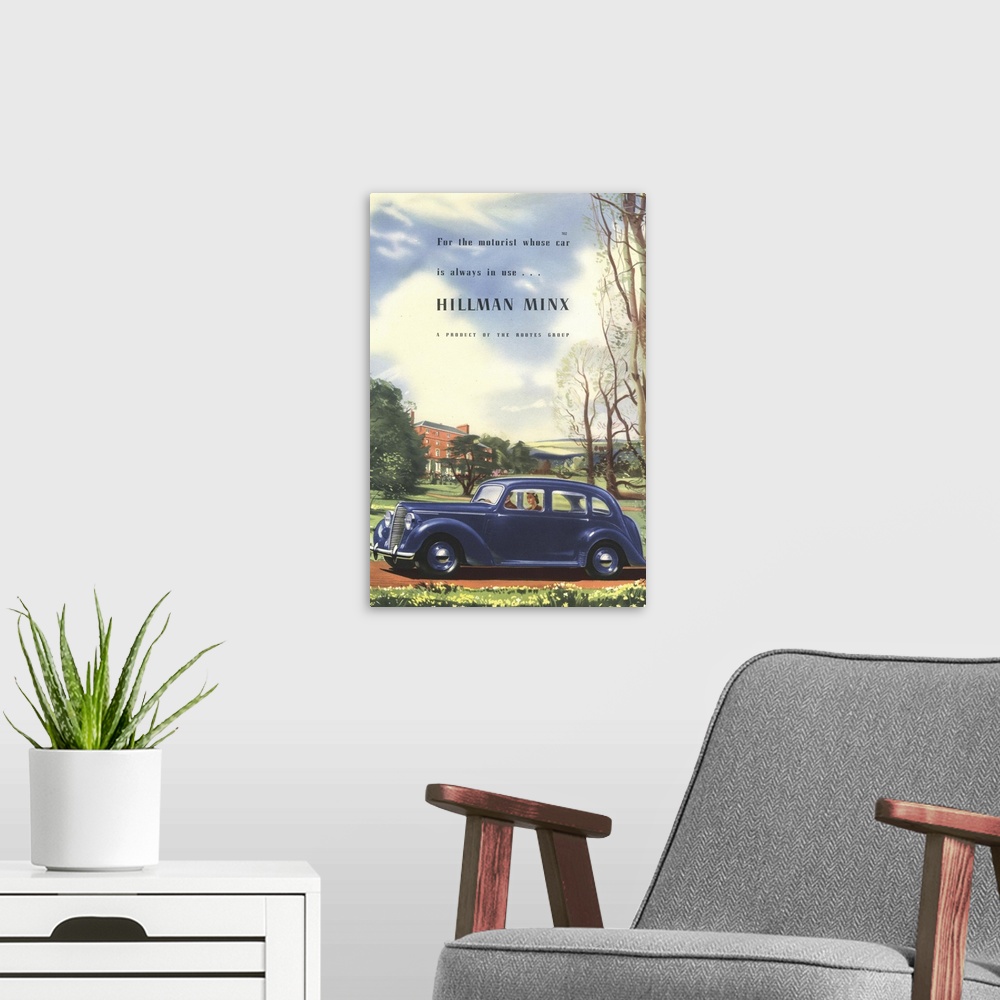 A modern room featuring Hillman Minx Automobile Advertisement