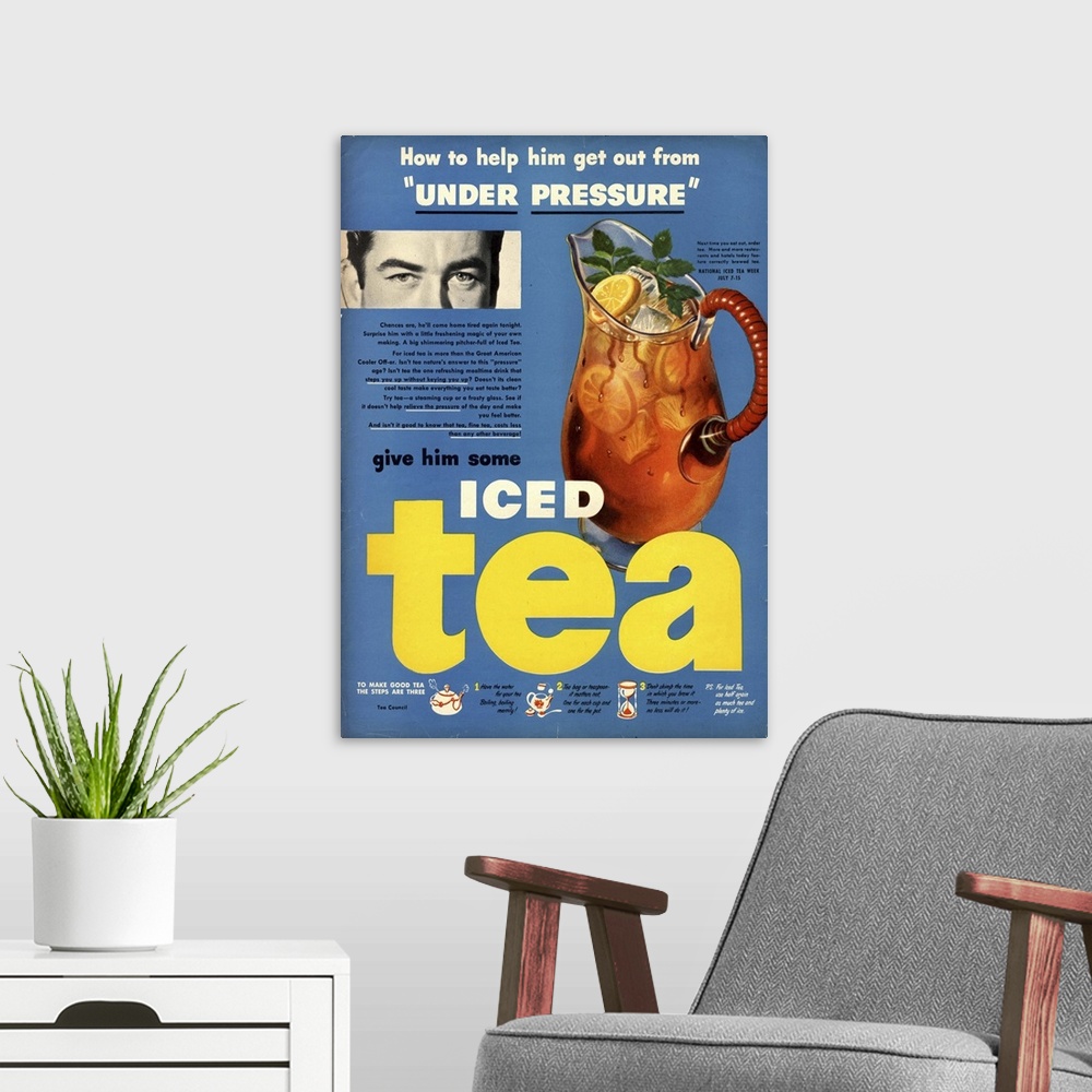 A modern room featuring Iced Tea Advertisement
