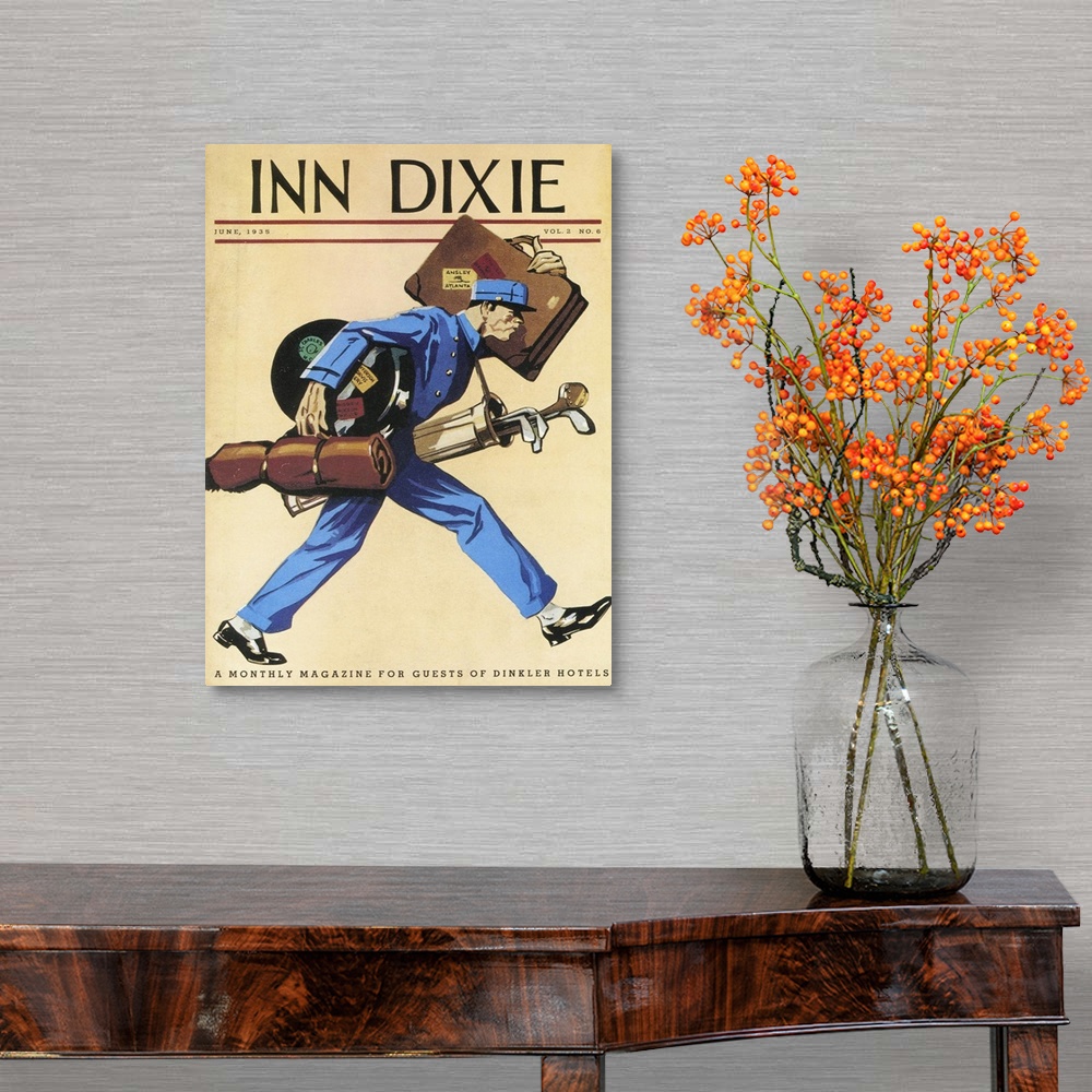 A traditional room featuring Inn Dixie.1930s.USA.golf luggage bell boys magazines...