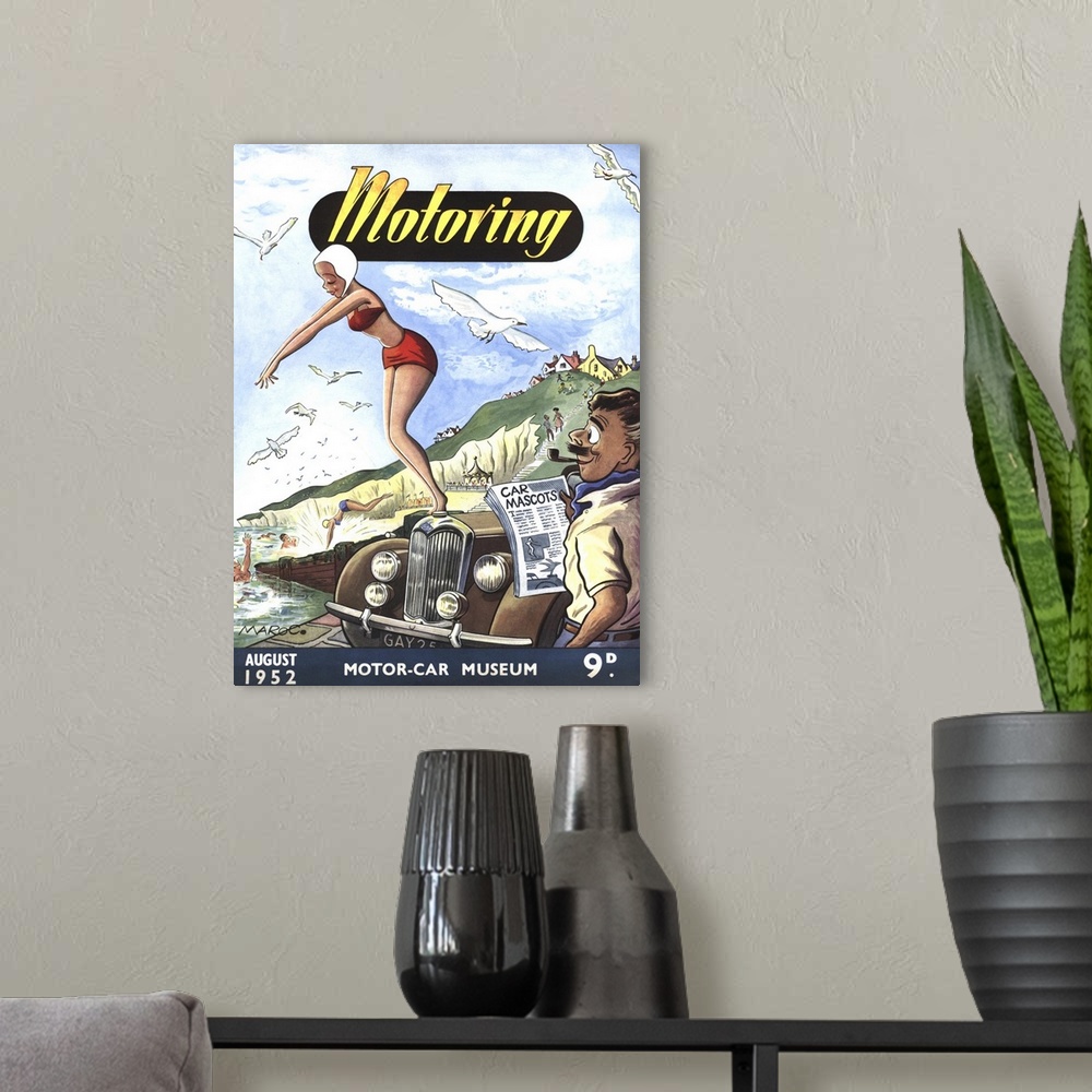 A modern room featuring .1950s.UK.cars mascots magazines...