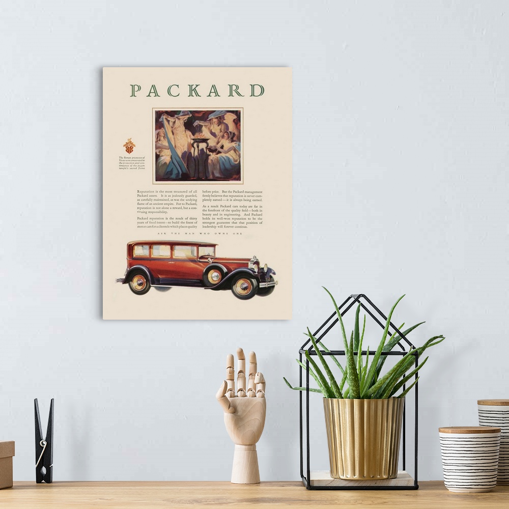 A bohemian room featuring Packard Automobile Advertisement