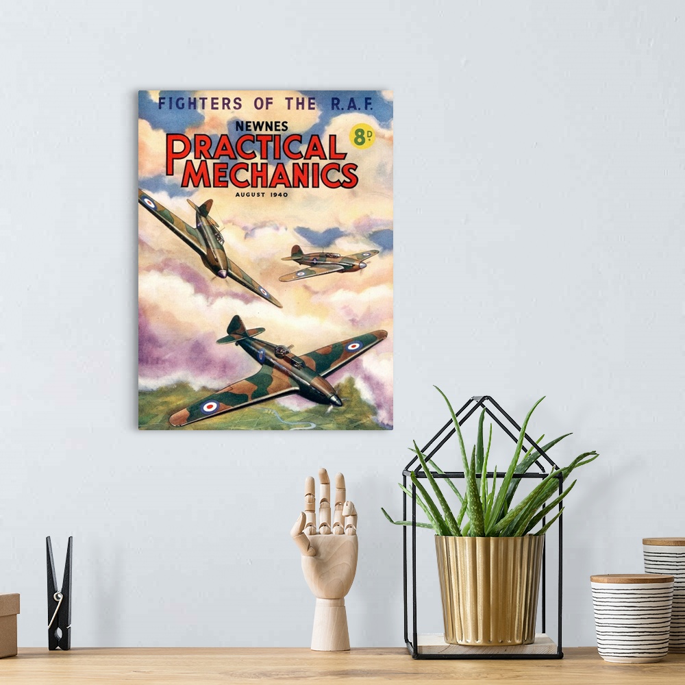 A bohemian room featuring 1940s UK Practical Mechanics Magazine Cover