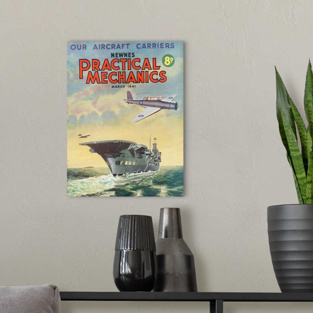 A modern room featuring 1940s UK Practical Mechanics Magazine Cover