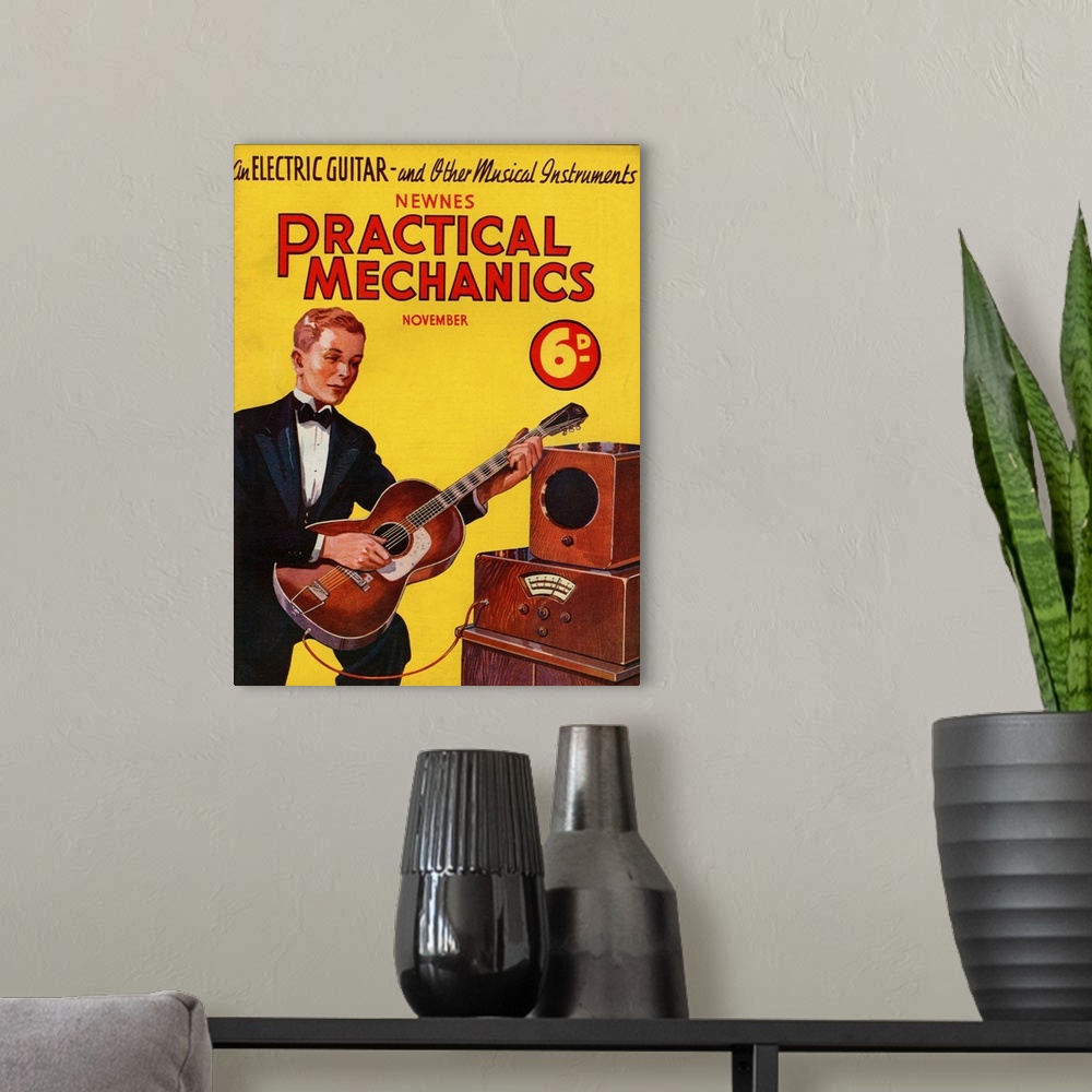 A modern room featuring 1930s UK Practical Mechanics Magazine Cover