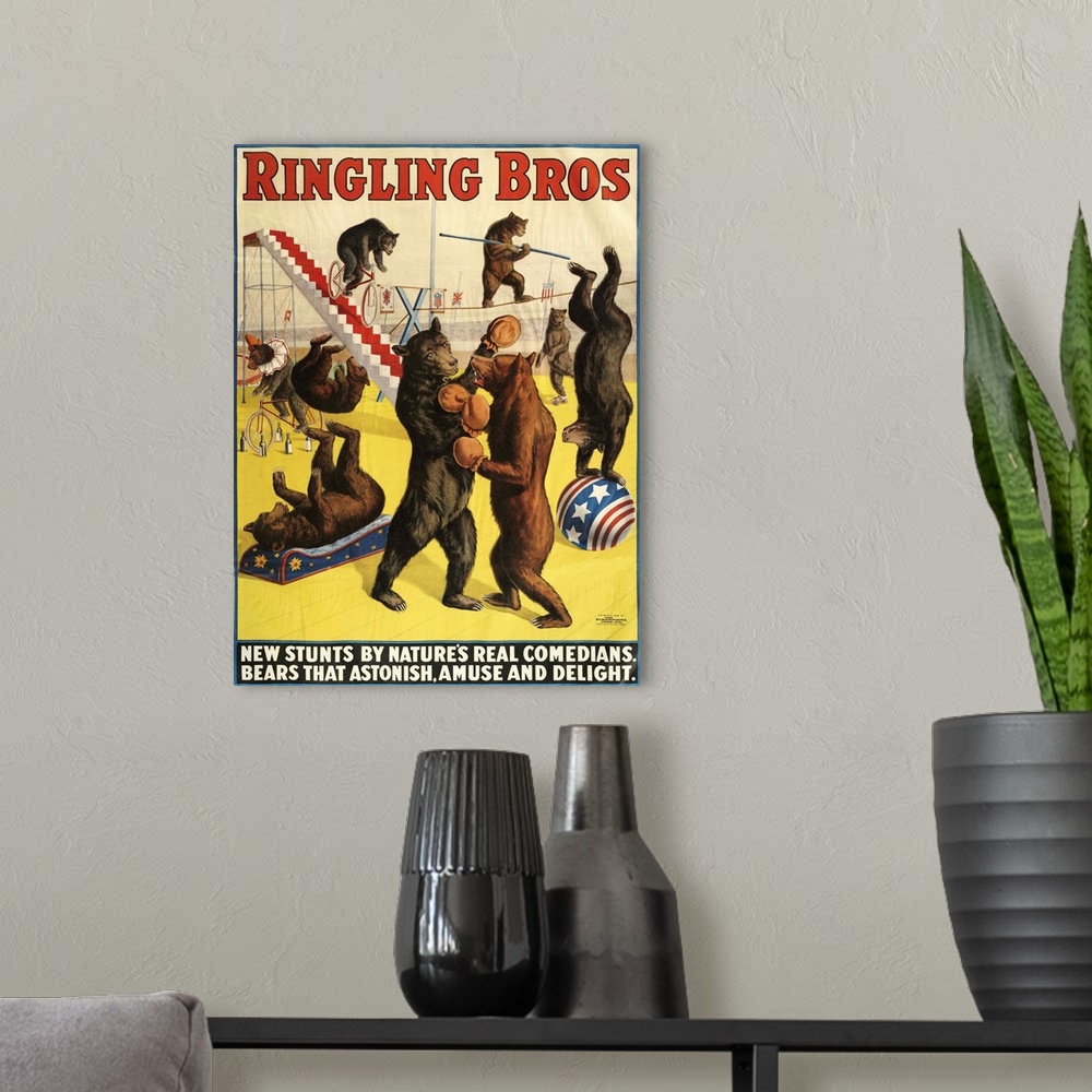 A modern room featuring Ringling Brothers Circus Poster