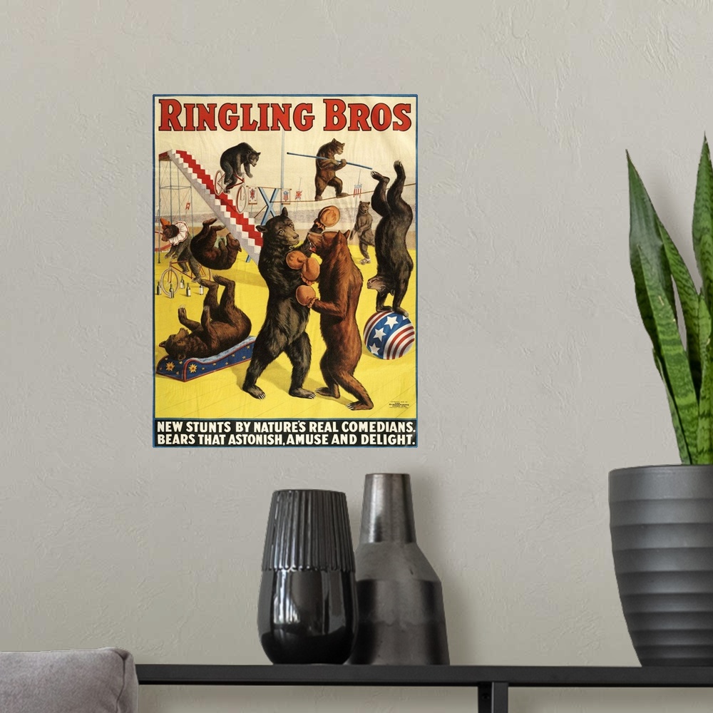 A modern room featuring Ringling Brothers Circus Poster