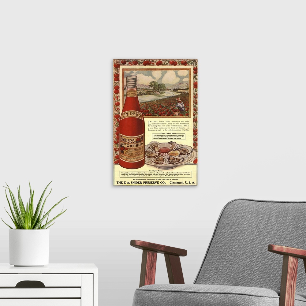 A modern room featuring .1900s .USA.tomato sauce catsup sniders oysters tomatoes...