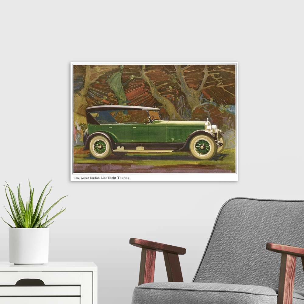 A modern room featuring The Great Jordan Line Eight Touring, Automobile Advertisement